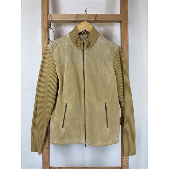 A.M.I. Jackets & Blazers - Vintage A.M.I. Tan Zip Up Zip Pockets Suede Sweater Knit Jacket #1276 Size M